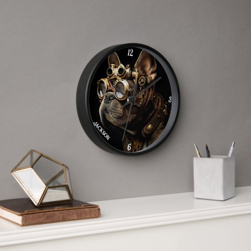 Industrial Steampunk French Bulldog Clock
