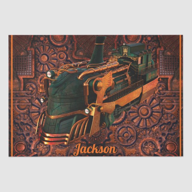 Industrial Steampunk Steam Train Tissue Paper (Front)