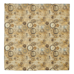 Industrial Steampunk Timepiece Sepia Brass Duvet Cover