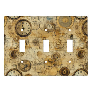 Industrial Steampunk Timepiece Sepia Brass Light Switch Cover