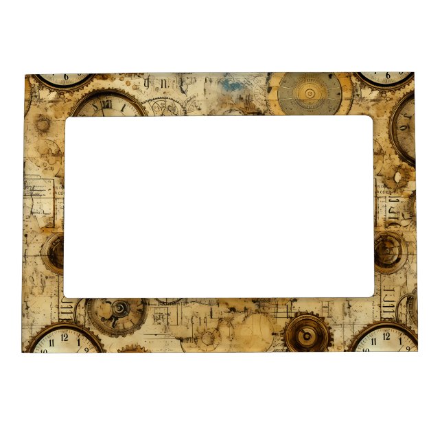 Industrial Steampunk Timepiece Sepia Brass Magnetic Frame (Front)
