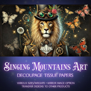 Industrial Steampunk Vintage Lion Decoupage Tissue Paper