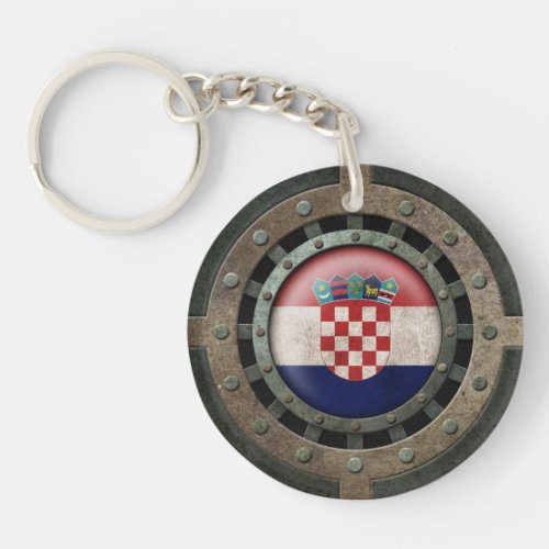 Industrial Steel Croatian Flag Disc Graphic Keychain