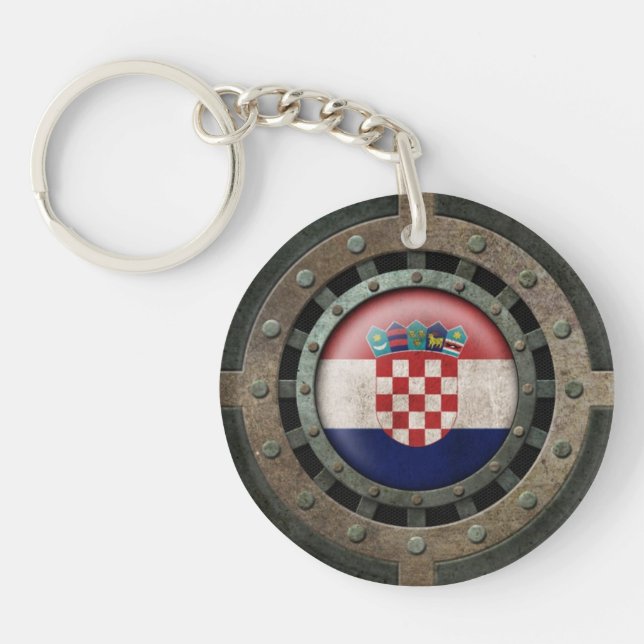Industrial Steel Croatian Flag Disc Graphic Keychain (Front)