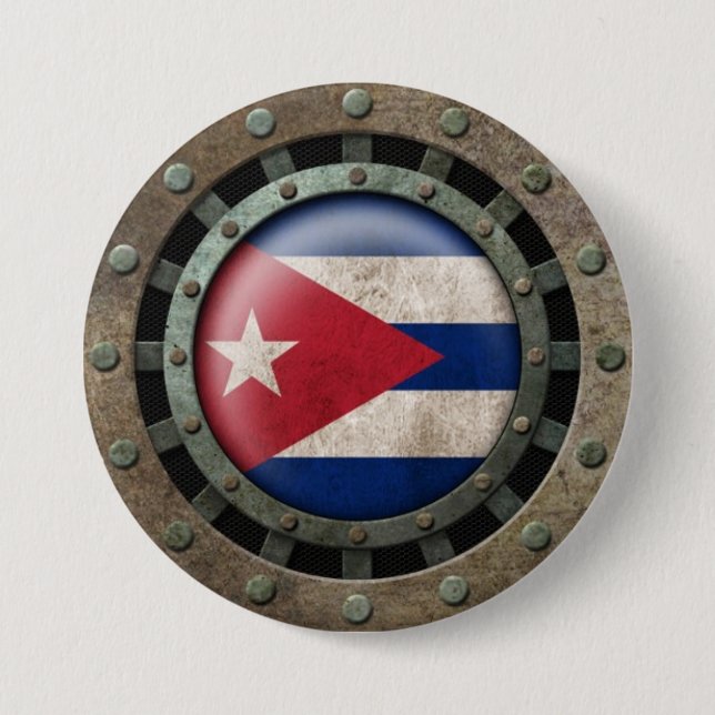 Industrial Steel Cuban Flag Disc Graphic Pinback Button (Front)