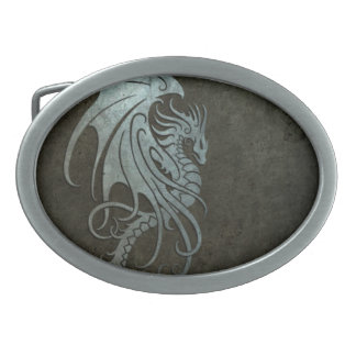 Industrial Steel Flying Dragon - left side Oval Belt Buckle