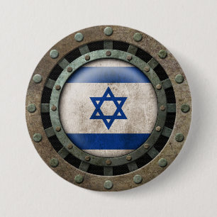 Industrial Steel Israeli Flag Disc Graphic Button