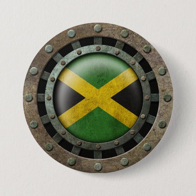 Industrial Steel Jamaican Flag Disc Graphic Button (Front)