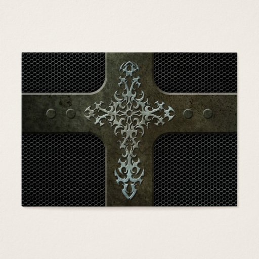 Customizable Industrial Steel Mesh Gothic Cross Business Card Templates