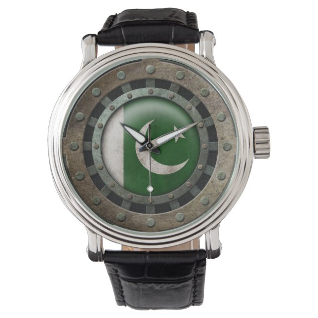 Industrial Steel Pakistani Flag Disc Graphic Watch (Front)