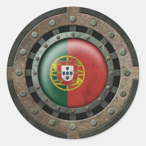 Industrial Steel Portuguese Flag Disc Graphic Classic Round Sticker
