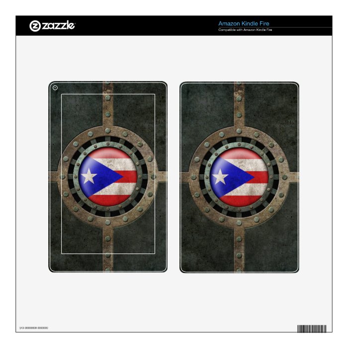 Industrial Steel Puerto Rican Flag Disc Graphic Decal For Kindle Fire