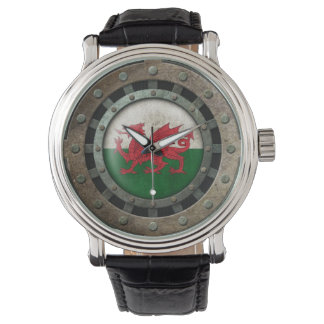 Industrial Steel Welsh Flag Disc Graphic Watch