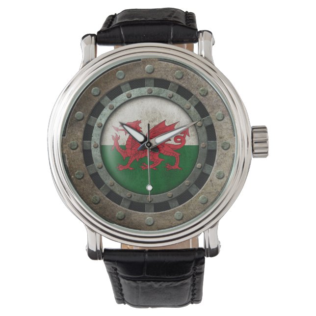 Industrial Steel Welsh Flag Disc Graphic Watch (Front)