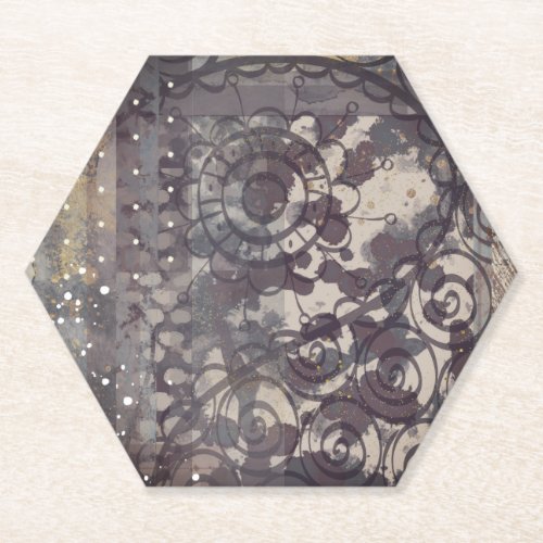 Industrial style greyish blue artsy tile pattern paper coaster