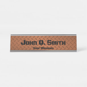 Industrial Style Personalized Copper Diamondplate Desk Name Plate