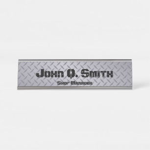 Industrial Style Personalized Gray Diamondplate Desk Name Plate