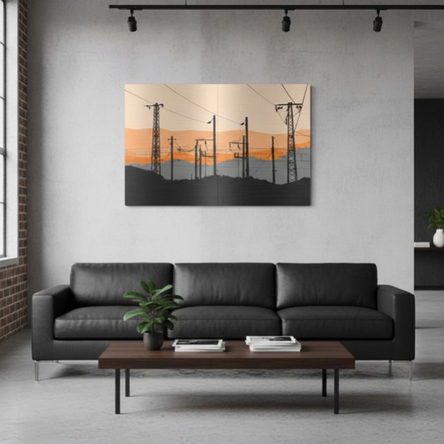 Industrial Sunset Power Lines  Metal Print (Creator Uploaded)