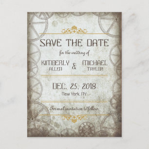 Industrial Vintage Steampunk Wedding Announcement Postcard