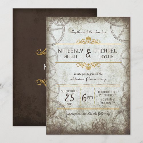 Steampunk Gears Wedding Personalized Announcement