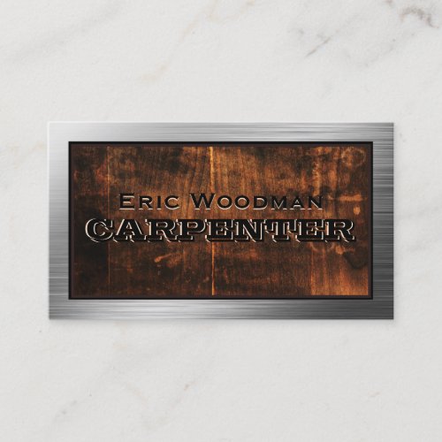 Industrial vintage style faux wood and metal  business card