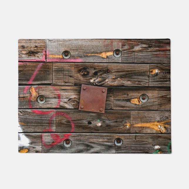 Industrial Wood Rustic Wooden Wire Spool Doormat (Front)