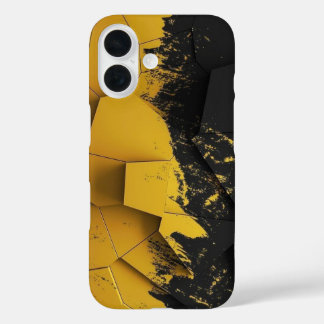 Industrial Yellow & Black Distressed Hexagon Phone iPhone 16 Case