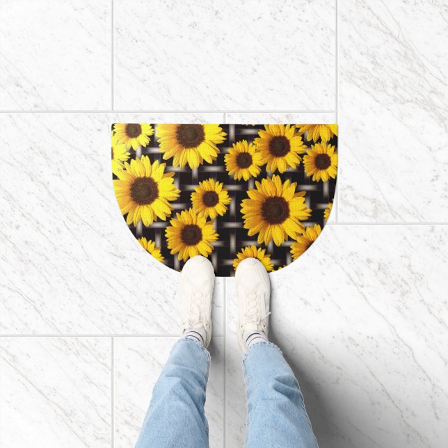 Industrial Yellow Sunflower and Grid Doormat (Indoor)