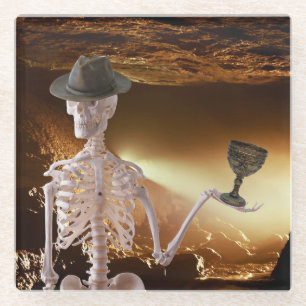 "Indy" Bones Halloween Skeleton  Glass Coaster