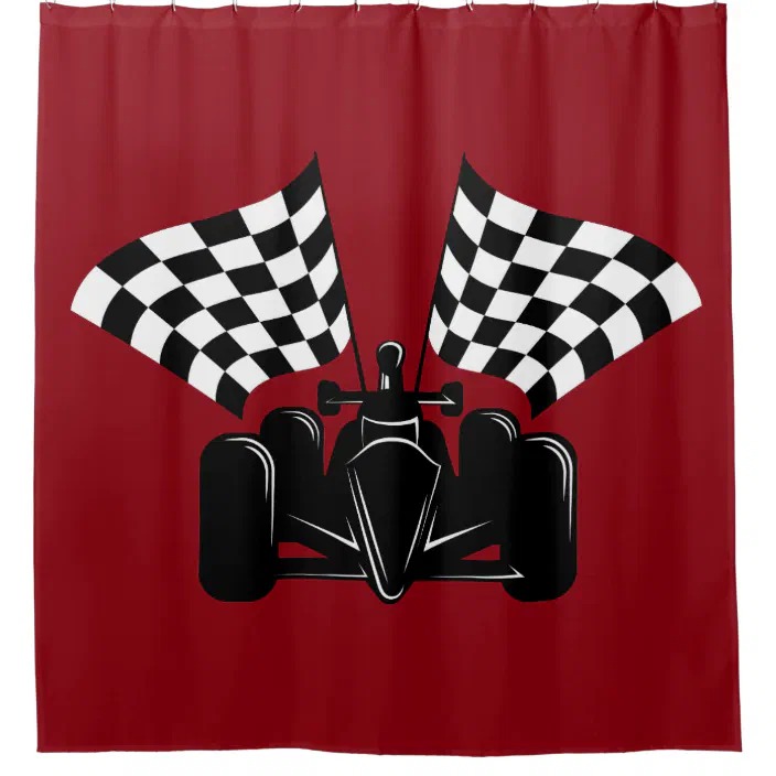 Indy Style Of Race Car With Checked, Race Car Shower Curtain