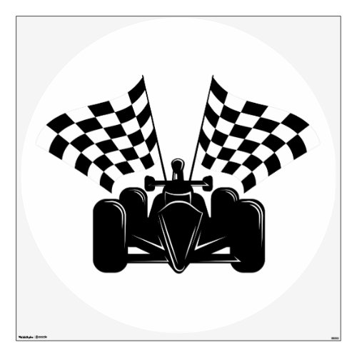 Indy style of race car with checked flags wall decal