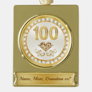 Inexpensive, 100th Birthday Gift for Her, Grandma, Gold Plated Banner Ornament