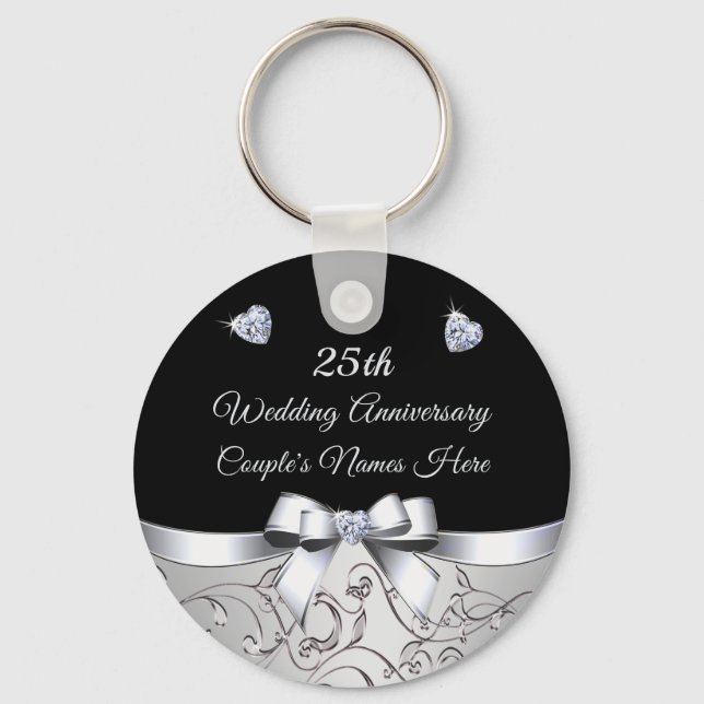 Inexpensive 25th Wedding Anniversary Party Favors Keychain (Front)