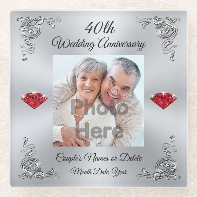 Inexpensive 40th Anniversary Gift Ideas, Custom Glass Coaster (Front)