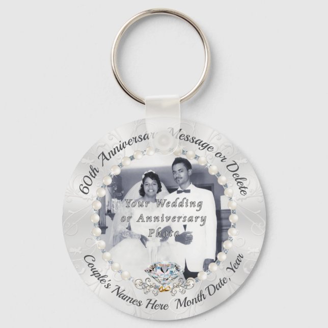 Inexpensive, 60th Wedding Anniversary Party Favors Keychain (Front)
