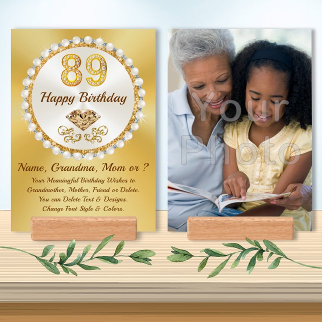 Inexpensive 89th Birthday Wishes, 5x7 Giclee print Holder (Cheap 89th Birthday Gift Ideas for Grandma, Mom, Sister. Photo Giclee Print. Photo Print with Stand.)