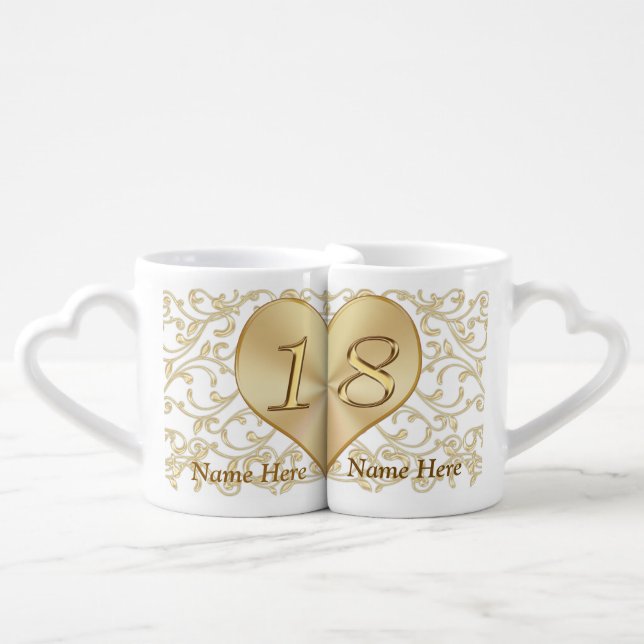 Inexpensive Beautiful 18th Anniversary Gifts Coffee Mug Set (Front Nesting)