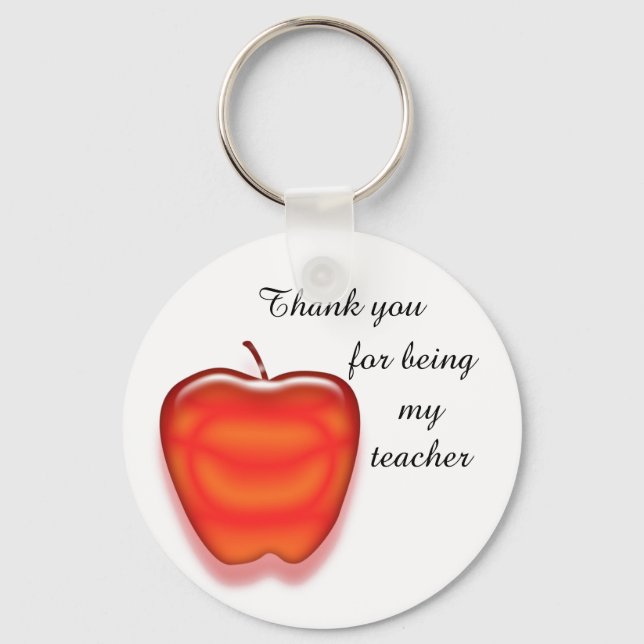 Inexpensive Bright Red Apple Thank You Teacher Keychain (Front)