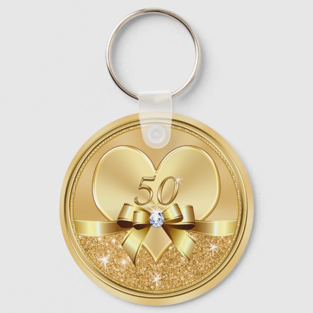 Inexpensive Heart 50th Wedding Anniversary Favors Keychain (Front)