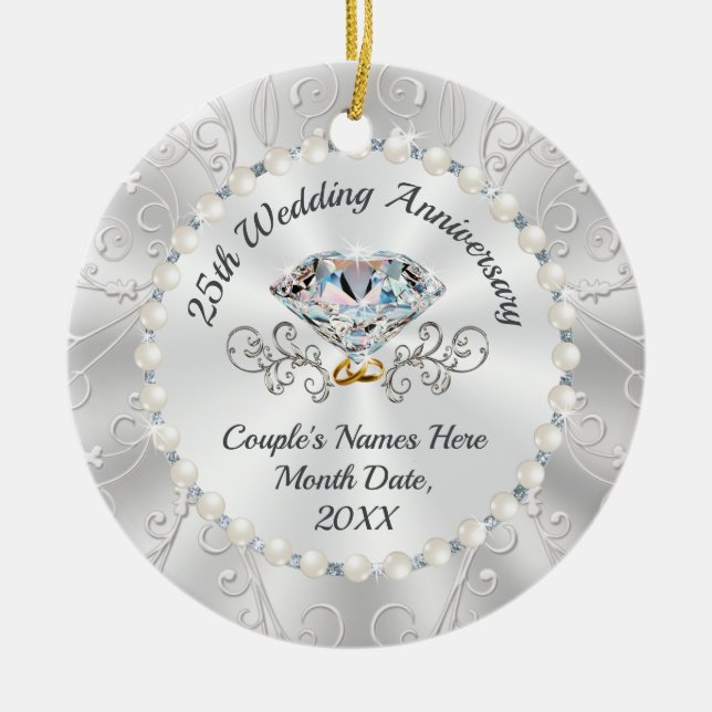 Inexpensive Personalized 25th Anniversary Ornament (Front)