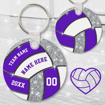 Inexpensive Purple And White Volleyball Keychains by LittleLindaPinda at Zazzle