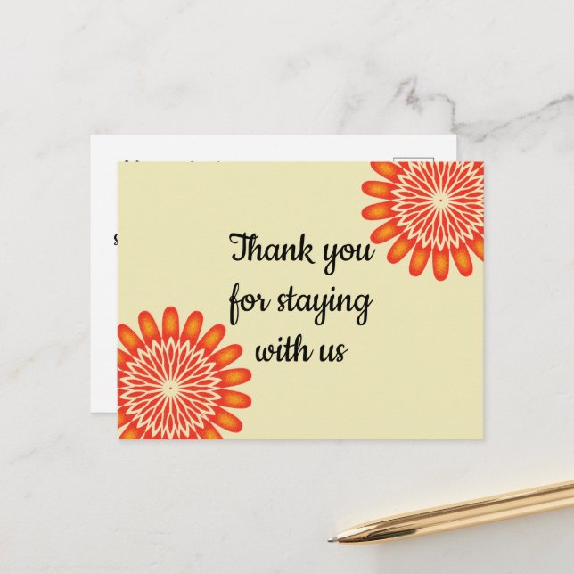 Inexpensive Thank You For Staying Vacation Rental Postcard (Front/Back In Situ)