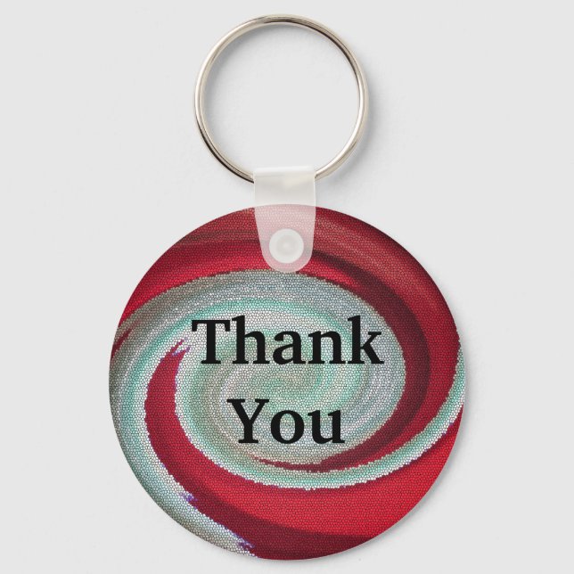 Inexpensive Thank You Token Red Swirl Design Keychain (Front)