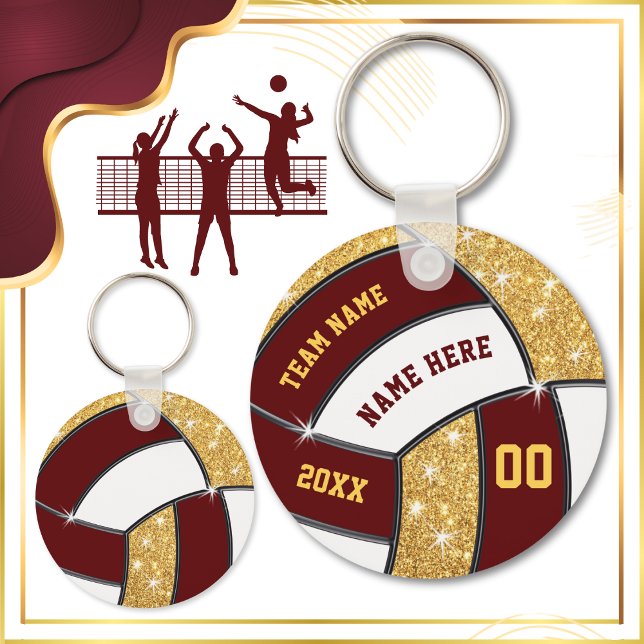 Inexpensive Volleyball Party Favors, Maroon, Gold Keychain (Volleyball Party Favors. Volleyball party favors and Personalized volleyball keychains. Burgundy.)