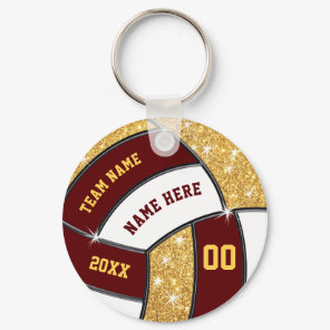 Inexpensive Volleyball Party Favors, Maroon, Gold Keychain