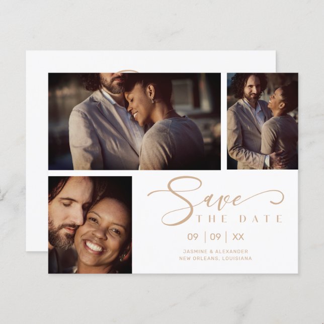 Inexpensive White Trendy Collage Wedding 3 Photos (Front/Back)