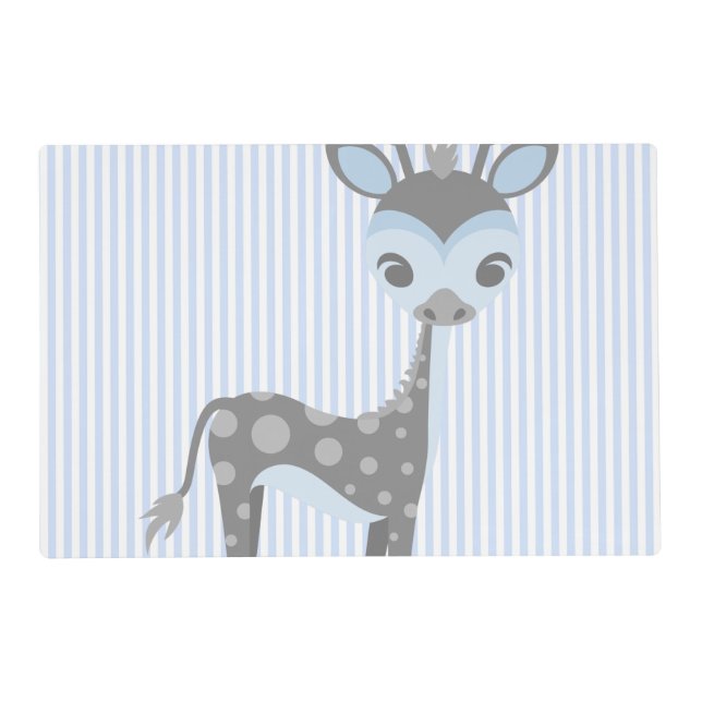 Infant Baby Blue Giraffe w/Stripes Placemat (Front)