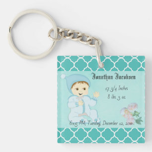 Infant Baby Boy in Blue with Flowers Keychain