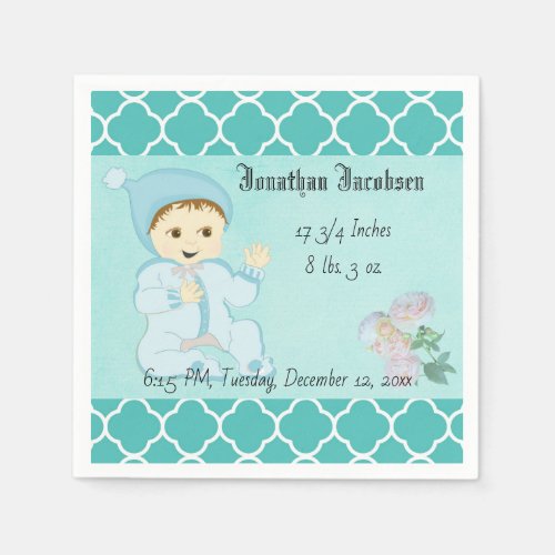 Infant Baby Boy in Blue with Flowers Napkins
