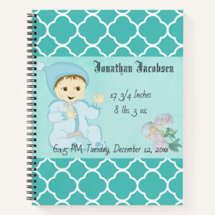 Infant Baby Boy in Blue with Flowers Notebook